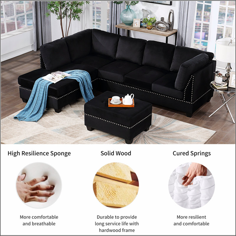 Latitude Run Reversible Sectional Sofa Space Saving with Storage Ottoman Rivet Ornament Wayfair